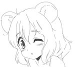  agenasu animal_ears blush greyscale looking_at_viewer monochrome mouse_ears nazrin one_eye_closed short_hair simple_background solo touhou white_background 