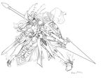  armor bad_id bad_pixiv_id greyscale kumonji_aruto lord_of_vermilion monochrome simple_background smile solo sword weapon white_background 