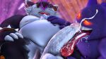 16:9 2024 3d_(artwork) anthro balls big_penis black_body black_fur bodily_fluids chest_tuft claws countershade_fur countershading cum digital_media_(artwork) duo erection eyes_closed fur generation_1_pokemon gengar genital_fluids genitals hi_res huge_penis licking looking_pleasured male male/male moonwulf navel nintendo nipples open_mouth oral orgasm ozul_(moonwulf) penile penis penis_lick pink_nipples pokemon pokemon_(species) pupils purple_body purple_fur purple_nipples red_eyes sex smile snorlax teeth tongue tongue_out tuft white_body white_claws white_fur widescreen