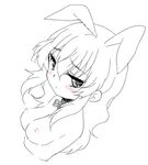  agenasu animal_ears blush breasts bunny_ears copyright_request extra_ears looking_at_viewer lowres medium_breasts monochrome nipples simple_background solo upper_body white_background 