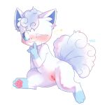 1:1 alolan_form alolan_vulpix blue_markings blue_nose blush blush_lines bodily_fluids clitoral_hood clitoris digitigrade eyelashes female generation_7_pokemon genital_fluids genitals hair hi_res markings nintendo nude one_eye_closed pawpads pink_pawpads pink_paws pokemon pokemon_(species) regional_form_(pokemon) smile solo tail text ttaki tuft vaginal_fluids vulva white_body wink