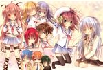  6+girls angel_beats! hina_(ohinao) hinata_(angel_beats!) hisako_(angel_beats!) irie_(angel_beats!) iwasawa multiple_boys multiple_girls naoi_ayato otonashi_(angel_beats!) school_uniform sekine serafuku shinda_sekai_sensen_uniform sleeves_rolled_up tenshi_(angel_beats!) thighhighs two_side_up yui_(angel_beats!) yuri_(angel_beats!) 