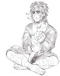  1boy eating food food_on_face japanese_clothes male_focus momomaru_(nemu) nagatekkou nemu_(nora) onigiri original sitting sketch solo 