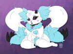 2026 2_horns anthro areola arm_tuft big_breasts big_ears biped black_nose black_sclera breasts cheek_markings claws collar collar_only collar_tag ear_hands facial_markings female front_view fur head_markings heart_(marking) heart_areola horn kneeling lagomorph leporid lil'_shock long_ears mammal markings monster neck_tuft nipples nude rabbit red_eyes simple_background slightly_chubby slightly_chubby_female small_horn snaggle_tooth solo toe_claws tuft white_body white_fur wrist_tuft