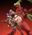  2026 anthro anthro_on_feral bestiality biped blush clothed clothed_anthro clothed_male clothing digital_drawing_(artwork) digital_media_(artwork) duo erection feet feral fingers front_view fur generation_3_pokemon generation_7_pokemon genitals grovyle hi_res male nintendo penis pokemon pokemon_(species) rockruff smile standing tail teeth tenebscuro toes tongue 