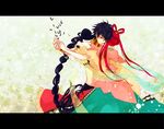  1girl black_hair braid chinese_clothes deco_(anemone888) hair_ornament hair_rings hanfu judal long_hair magi_the_labyrinth_of_magic midriff red_eyes red_hair ren_kougyoku single_braid 