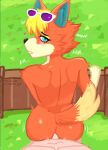  animal_crossing anthro audie_(animal_crossing) blush bodily_fluids butt canid canine cheems_gin cum duo eyewear female from_behind_position genital_fluids glasses hi_res human human_on_anthro interspecies male male/female mammal microwave_(artist) moan nintendo nude outside sex tail 