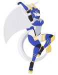 2023 2_horns 3_toes 4_fingers anthro armor armwear bent_legs biped black_clothing black_thong black_underwear blue_armwear blue_clothing blue_elbow_gloves blue_eyes blue_gloves blue_hair blue_handwear blue_legwear blue_topwear breasts cel_shading claw_toes cleavage closed_smile clothed clothed_anthro clothed_female clothing colored digital_drawing_(artwork) digital_media_(artwork) dragon elbow_gloves elcastorblanco english_description feet female fingers fully_clothed fully_clothed_anthro fully_clothed_female gloves grey_body grey_membrane grey_skin grey_tail grey_wings hair handwear hi_res horn knee_pads legwear light lighting long_hair long_tail looking_at_viewer medium_breasts membrane_(anatomy) midriff mouth_closed multicolored_body multicolored_skin mythological_creature mythological_scalie mythology navel non-mammal_navel pauldron scalie shaded simple_background smile smiling_at_viewer solo stella_whitewing tail thong toes topwear two_tone_body two_tone_skin two_tone_tail two_tone_wings underwear white_background white_body white_skin white_tail white_wings winged_dragon wings yellow_horn