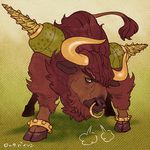  bison bull drill horns mamemo_(daifuku_mame) no_humans nose_piercing nose_ring piercing rock_bison shoulder_pads solo superhero tiger_&amp;_bunny 