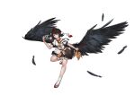  1girl absurdres bird_wings black_necktie black_wings brown_hair camera chinese_commentary collared_shirt commentary_request falling_feathers feathered_wings feathers frilled_skirt frills full_body hat hauchiwa highres holding holding_camera looking_at_viewer necktie peng7728084 pointy_ears pom_pom_(clothes) puffy_short_sleeves puffy_sleeves red_eyes red_hat red_sandals ribbon-trimmed_skirt ribbon_trim sandals shameimaru_aya shirt short_sleeves skirt smile socks solo tokin_hat touhou white_shirt white_socks wings 