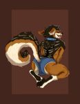 absurd_res anthro arched_back asrise balls black-backed_jackal blush canid canine canis clothing collar digitigrade genitals hair hi_res highlights_(coloring) jackal kneeling long_hair looking_back madfen male mammal pawpads solo tongue tongue_out underwear white_highlights