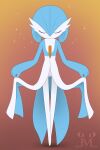 absurd_res anthro blue_hair bottomwear bowing clothed clothing clothing_lift eyes_closed female front_view gardevoir generation_3_pokemon genitals hair hi_res humanoid_genitalia humanoid_vulva jm-luxro nintendo pokemon pokemon_(species) shiny_pokemon skirt skirt_lift standing vulva white_body