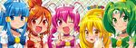  :d ;d aoki_reika bad_id bad_pixiv_id bow choker cure_beauty cure_happy cure_march cure_peace cure_sunny futaba_841 green_choker hair_flaps head_wings hino_akane_(smile_precure!) hoshizora_miyuki kise_yayoi long_hair magical_girl midorikawa_nao multiple_girls one_eye_closed open_mouth pink_bow pink_choker precure red_choker smile smile_precure! 