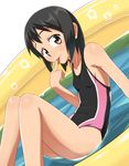  black_hair brown_eyes competition_swimsuit dutch_angle one-piece_swimsuit original solo suikasan swimsuit tongue tongue_out wading_pool 