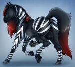 animal_genitalia animal_penis anus balls black_balls black_body black_fur black_mane black_tail butt cedar_(krummivisur) ear_piercing ear_ring equid equine equine_anus equine_genitalia equine_penis erection feral flared_penis fur genitals grey_hooves hi_res hooves horse killthe_demon looking_at_viewer male male_feral mammal mane mouth_closed penis piercing red_mane red_tail ring_piercing side_view simple_background solo striped_butt striped_leg striped_neck stripes tail yellow_eyes