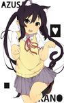  animal_ears bad_id bad_pixiv_id black_hair brown_eyes cat_ears cat_tail heart highres k-on! kemonomimi_mode long_hair looking_at_viewer nakano_azusa ogipote open_mouth paw_pose round_teeth shirt skirt solo sweater_vest tail teeth twintails vest 