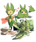  :< absurdres antennae bug caterpillar commentary_request dirt evolutionary_line grass_type_theme_(pokemon) highres hug leavanny mochako_(motyako_1005) pokemon pokemon_(creature) sewaddle swadloon white_background 