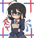  asymmetrical_wings bespectacled black_hair blush book feiton glasses houjuu_nue necktie red_eyes short_hair skirt smile solo touhou wings 