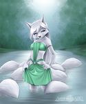  canine clothed clothing dreamspinner female fox krinele mammal multiple_tails silver_fur skimpy solo white_fur 