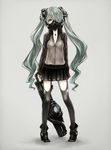  green_eyes green_hair hair_over_one_eye hatsune_miku highres kaname_(cherry0732) long_hair respirator simple_background skirt solo thighhighs twintails very_long_hair vocaloid 