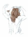  2010 5_fingers abs anthro armpit_hair biceps biped blaze_(marking) boer_goat bovid brown_fur caprine colored_pencil_(artwork) curved_horn domestic_goat facial_markings floppy_ears front_view fur fur_tuft goat grey_horn half-length_portrait hi_res horizontal_pupils horn humanoid_hands male mammal markings multicolored_fur muscular muscular_male neck_tuft nekochen nipples nude open_mouth open_smile pecs pink_nipples portrait pubes raised_arm signature simple_background smile snout solo standing traditional_media_(artwork) triceps tuft two_tone_fur white_background white_fur white_markings white_tail yellow_eyes 
