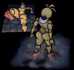animatronic anthro avian bird chicken city clothing crush extreme_size_difference female five_nights_at_freddy's five_nights_at_freddy's_2 galliform hi_res machine macro panties phasianid robot scottgames size_difference stomping toy_chica_(fnaf) underwear unknown_artist