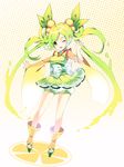  ;d bad_id bad_pixiv_id bow c.c._lemon c.c._lemon_(character) green_eyes green_hair hair_bobbles hair_ornament highres long_hair one_eye_closed open_mouth outstretched_arm roh_nam_kyung smile solo star twintails very_long_hair 