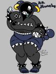 5_toes anklet barefoot belly big_breasts blue_body blue_nails bodily_fluids bone bracelet breasts chain_chomp clothing colored_nails drooling fan_character feet female footwear grey_background half-closed_eyes hoodie jewelry legband legwear mario_bros nails narrowed_eyes navel nintendo one_eye_obstructed overweight ring saliva sharp_teeth signature simple_background socks solo spiked_anklet spiked_bracelet spiked_legband spikes tail teeth text thick_thighs thigh_highs thong toeless_footwear toeless_socks toes toni_oni topwear underwear wristband