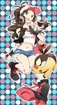  baseball_cap blue_eyes brown_hair cutoffs denim denim_shorts earrings gen_5_pokemon hat jewelry midriff navel open_mouth poke_ball pokemon pokemon_(creature) pokemon_(game) pokemon_bw ponytail shinoasa short_shorts shorts sketch smile tepig touko_(pokemon) vest 