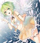  armband green_eyes green_hair gumi la-na looking_at_viewer navel open_mouth short_hair skirt solo vocaloid wings 