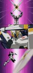  absurdres char's_counterattack fin_funnels fuuma_shuriken gundam highres mecha mecha_focus nanaku_teiru no_humans nu_gundam parody purple_background robot shuriken throwing v-fin weapon yuusha_ou_gaogaigar yuusha_series 