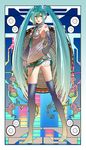  aqua_eyes aqua_hair ass detached_sleeves hatsune_miku highres long_hair looking_at_viewer looking_back necktie panties parted_lips puu_maru skindentation skirt smile solo striped striped_panties thighhighs twintails underwear very_long_hair vocaloid 