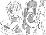  anthrofied breasts cello clothed clothing dress equine female friendship_is_magic hair horn horse long_hair mammal monochrome musical_instrument my_little_pony octavia_(mlp) plain_background pony synthesizer tg-0 unicorn vinyl_scratch_(mlp) white_background 