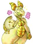 2025 alpha_channel anthro bottom_heavy breasts clasped_hands countershading digital_media_(artwork) emanata eyelashes female flower flower_emanata glistening glistening_body glistening_eyes glistening_horns glistening_scales gloves_(marking) gold_body gold_mouth gold_nose gold_scales golden_claws goo_body goo_creature goo_tongue hands_behind_back happy hi_res horn hybrid kobold lemon_drop_(the_menagerie) markings metal_scales metallic_body nonbinary_(lore) open_mouth open_smile pink_flower plant procreate_(artwork) pupils_closed purple_flower raised_tail reverse_countershading scales scalie scuted_hands scutes shaded simple_background small_breasts smile solo sparkle_emanata standing tail tapering_tail teeth the_menagerie thick_tail thick_thighs tongue translucent translucent_body transparent_background ventral_scales yellow_body yellow_horn yellow_sclera yellow_teeth yellow_tongue