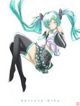  aqua_eyes aqua_hair blush character_name detached_sleeves hatsune_miku highres kowiru long_hair necktie simple_background sketch skirt solo thighhighs twintails very_long_hair vocaloid white_background 