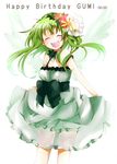  bad_id bad_pixiv_id dated dress flower frills green_hair gumi hair_flower hair_ornament happy_birthday noki_(potekoro) open_mouth short_hair simple_background smile solo vocaloid wings 