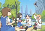  absurdres aioi_yuuko black_cat black_eyes black_hair blue_eyes blue_hair cat collared_shirt cube_hair_ornament dress hair_ornament highres justme_111 kuala_lumpur long_hair minakami_mai naganohara_mio nichijou open_mouth pinafore_dress school_uniform shinonome_nano shirt short_hair short_sleeves short_twintails sleeveless sleeveless_dress tagme twintails white_shirt 