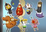  angry animal_costume antennae black_pants bug charlie_(katamari_damacy) cheek_bulge commentary_request cosmi_(katamari_damacy) cousins eating egg_(food) extra_arms firefly food french_fries gears happy highres holding horse_costume horse_tail katamari_damacy ketchup ketchup_bottle lanlan_(katamari_damacy) lantern multiple_faces multiple_others once_upon_a_katamari open_mouth paintbrush paka_rapa_(katamari_damacy) pants salsa_(katamari_damacy) shari_(katamari_damacy) shura_(katamari_damacy) sitting smile speech_bubble sushi tail tea tunomi uokencountered 