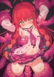  1000-chan 1girl absurdres ahoge arms_up blush braid breasts censored closed_mouth clothes_lift clothing_aside commentary_request commission green_eyes hair_ornament highres long_hair miniskirt mosaic_censoring navel necktie nipples oizumi panties panties_aside pink_skirt psd_available red_hair restrained shirt skeb_commission skirt skirt_lift small_breasts solo tentacle_sex tentacles torn_clothes torn_skirt underwear vaginal white_panties zusshii_(libertasgenesis) 