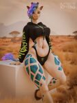  anthro elara_(kpnbo) female giraffe giraffid hair hi_res kpnbo mammal monster monster_energy savanna solo 