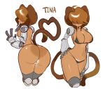  anthro big_breasts big_butt bikini biscaity black_bikini black_bra black_clothing black_swimwear black_underwear bra breasts brown_body brown_bra brown_clothing brown_fur brown_hair brown_skin brown_underwear butt cat_tail clothing dark_body dark_skin felid feline female female_anthro female_focus fur gameoverse genitals glitch_productions hair hair_over_eyes hi_res mammal mechanical_arm mechanical_leg nude nude_female simple_background solo swimwear tail tina_(gameoverse) two-piece_swimsuit underwear vulva white_background 