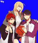  2boys alexandra_garcia basketball blonde_hair glasses heart himuro_tatsuya jacket jewelry kagami_taiga kuroko_no_basuke leghorn long_hair multiple_boys necklace purple_eyes red_eyes red_hair ring short_hair 