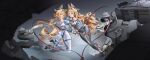  2girls absurdres animal_ear_headphones animal_ears belt cat_ear_headphones cat_ears clawed_boots commentary_request fake_animal_ears headphones heart heart_hands heart_hands_duo high_heels highres hornesix incredibly_absurdres mecha mecha_musume mecha_pilot_suit mechanical_ears mesugaki multiple_girls original puffy_sleeves robot thigh_belt thigh_strap 