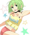  bare_shoulders chatubo green_eyes green_hair gumi highres navel open_mouth short_hair solo tank_top vocaloid 