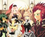  2boys 2girls arietta asch bare_shoulders blonde_hair blue_eyes breasts creature gloves green_eyes green_hair highres legretta long_hair mask multiple_boys multiple_girls pink_eyes pink_hair ponytail red_hair short_hair sync tales_of_(series) tales_of_the_abyss 