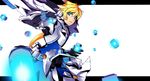  armor bad_id bad_pixiv_id blonde_hair blue_eyes boots cartridge chung_seiker elsword fuyugasumi gauntlets gloves hair_flaps highres letterboxed long_hair male_focus pants shelling_guardian_(elsword) solo white_background 