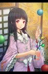  ball black_hair bow branch hourainingyou houraisan_kaguya jeweled_branch_of_hourai long_hair red_eyes solo touhou 