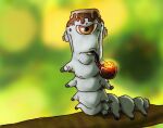  1boy brain brown_eyes caterpillar cyclops earplugs jogo_(jujutsu_kaisen) jujutsu_kaisen meme on_branch one-eyed scowl smoking_caterpillar_(meme) smoking_pipe smoking_pipe_in_mouth solo volcano xvx_cooldude69_xvx 