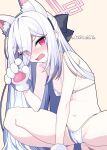  1girl 4rion absurdres animal_ears animal_hands bikini black_hairband blue_archive blush breasts cat_ears cat_girl cat_paws cleavage commentary double-parted_bangs fake_animal_ears feet_out_of_frame hair_between_eyes hairband halo hand_on_floor head_down highleg highleg_bikini highres kei_(blue_archive) kei_(student)_(blue_archive) long_hair long_hair_between_eyes micro_bikini navel open_mouth pink_eyes pink_halo rectangular_halo ringed_eyes simple_background small_breasts solo spread_legs squatting stomach swimsuit twitter_username very_long_hair white_bikini white_hair wide_spread_legs 