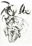  absurdres asymmetrical_wings greyscale highres houjuu_nue monochrome oshake short_hair solo thighhighs touhou wings 